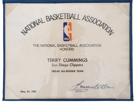 1982-1983 Terry Cummings Signed All-Rookie Team NBA Honors Award (Cummings LOA)